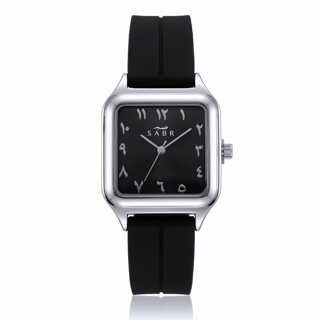 Silicone strap SABR watch with a square case and Arabic numerals