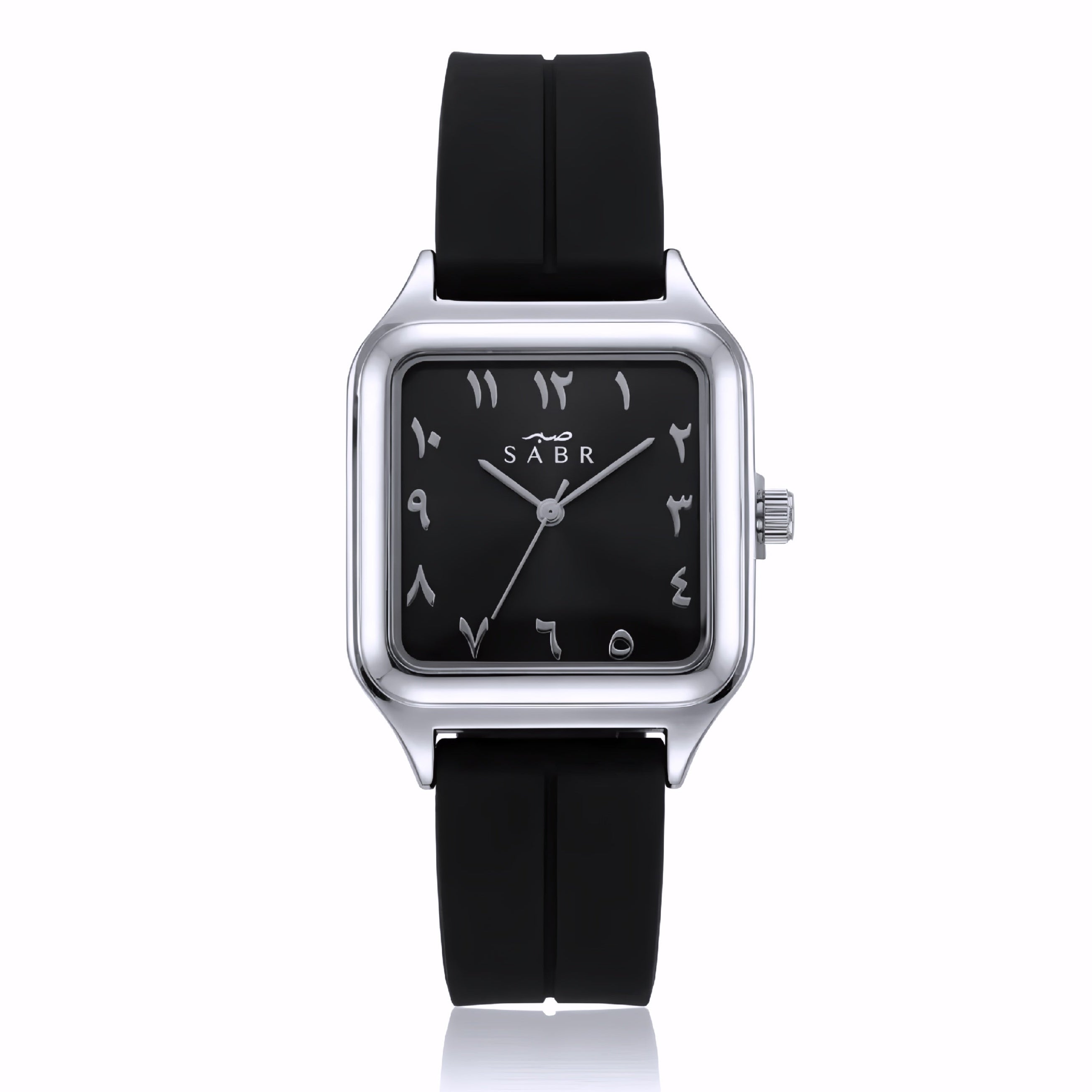 Silicone strap SABR watch with a square case and Arabic numerals