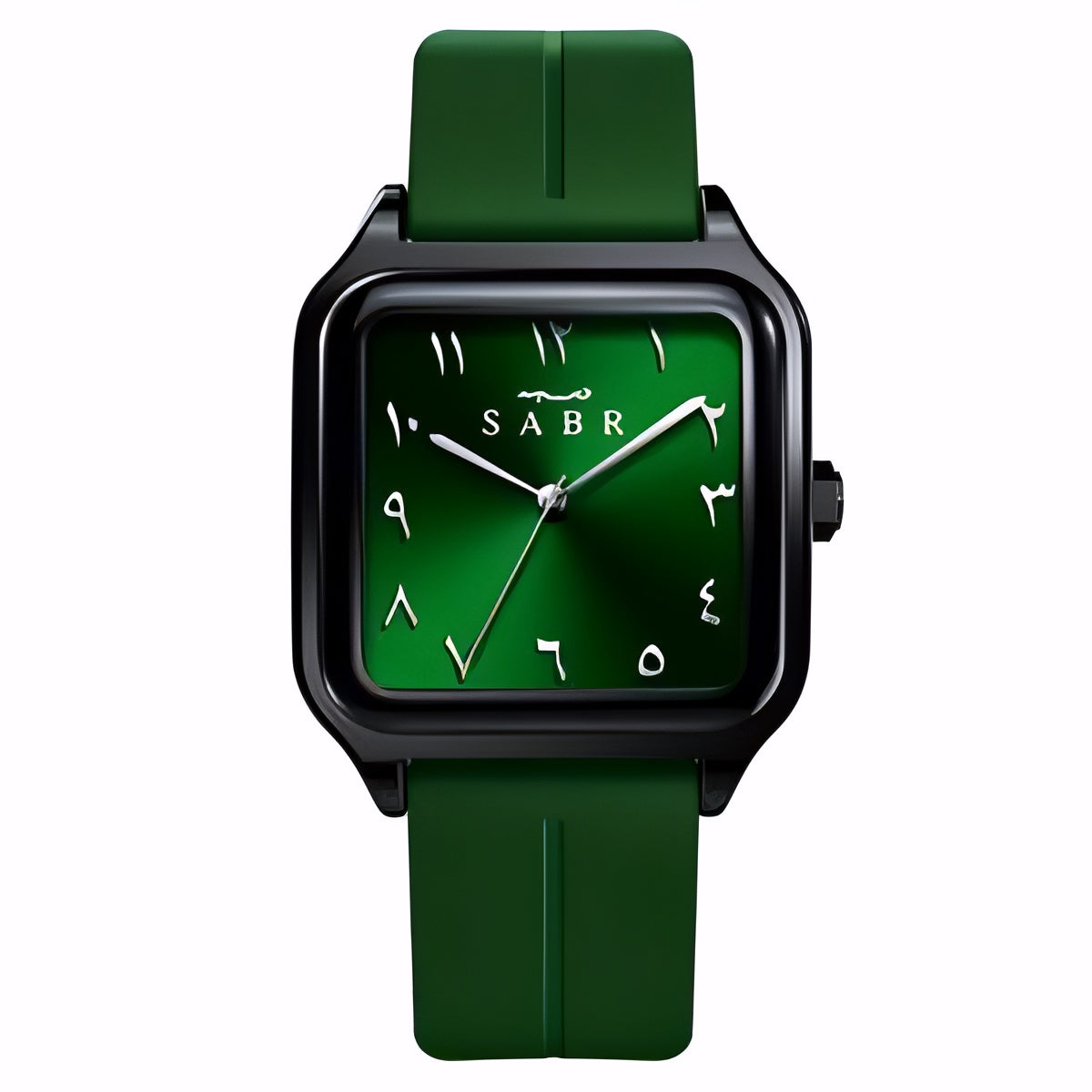 Silicone strap SABR watch with a square case and Arabic numerals